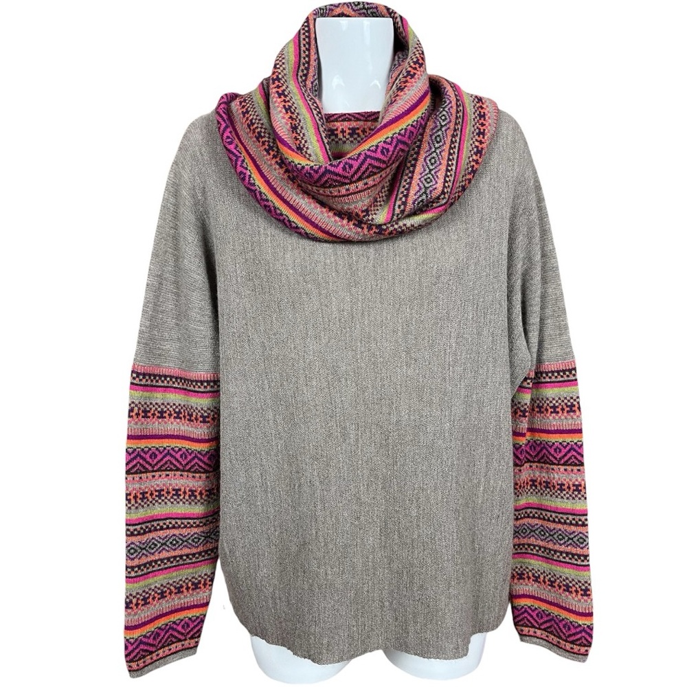 Alpandina Baby Alpaca Peruvian Tribal Cowl Neck Poncho with Long Sleeves Size OS
